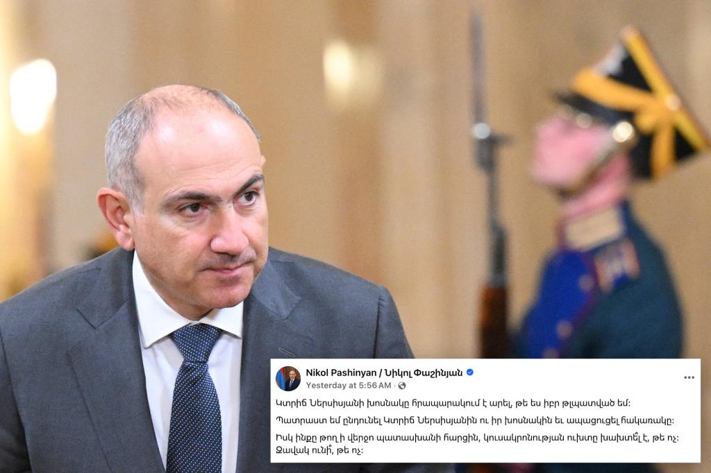 Armenian prime minister offers to show penis to Orthodox church honcho to prove bizarre point
