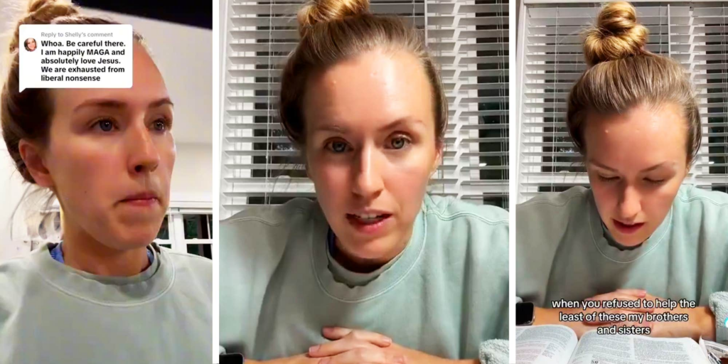 Nurse trolls right-wingers with a kindness-coded bible reading on TikTok: "I don't know, sounds pretty liberal"