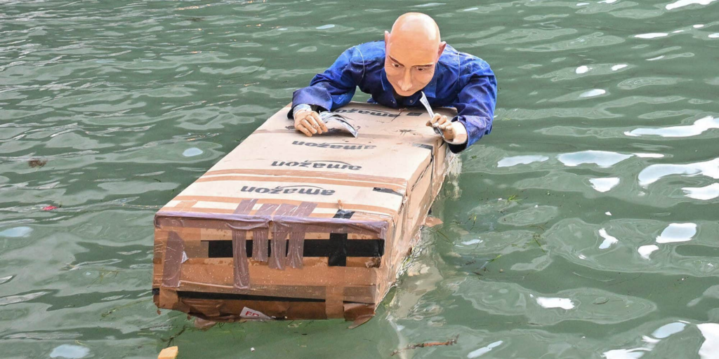 "People are starving": Activists float Jeff Bezos dummy in Venice Canal amid outrage over $76 million wedding