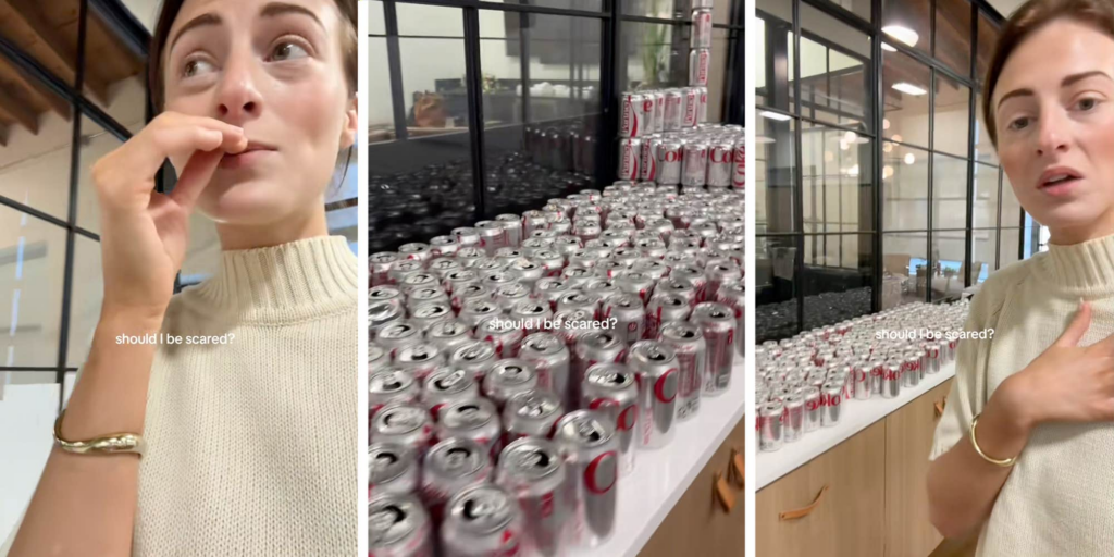 “Should I be scared?”: Woman collects her boss’ empty Diet Coke cans for a month. Then she sees the results