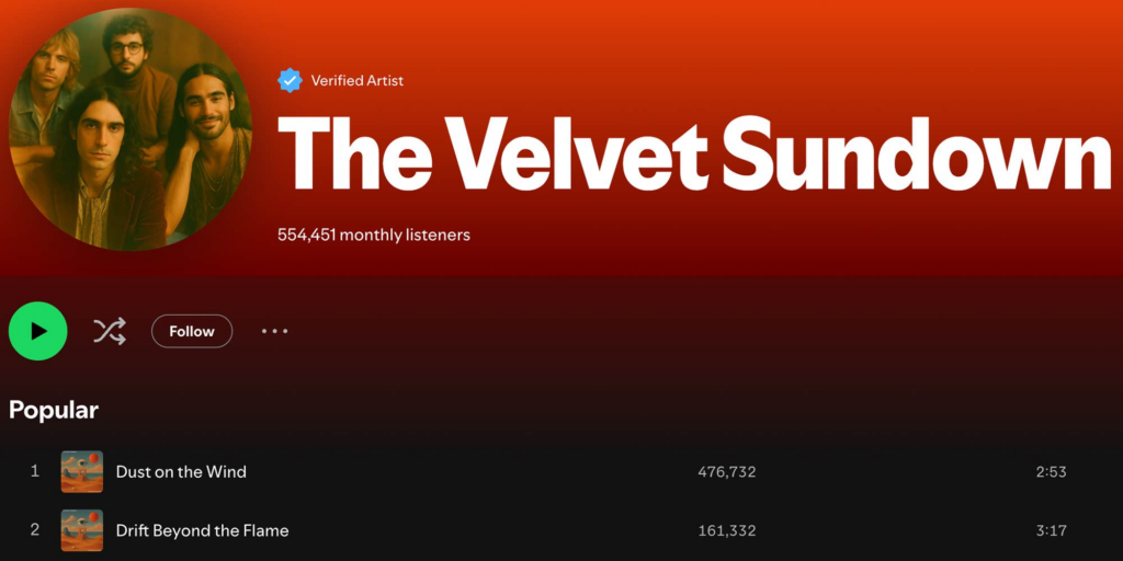 AI-generated band "The Velvet Sundown" hits 500K Spotify listens in one month, and listeners are furious