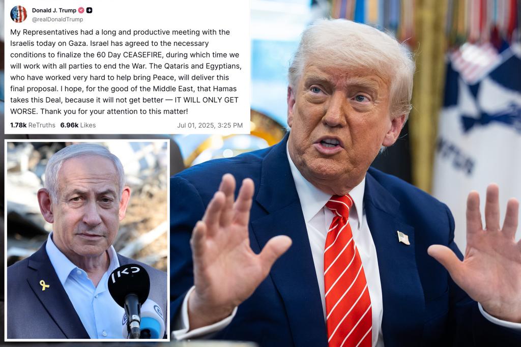 Trump says Israel agrees to ‘conditions to finalize’ 60-day cease-fire as proposal heads to Hamas