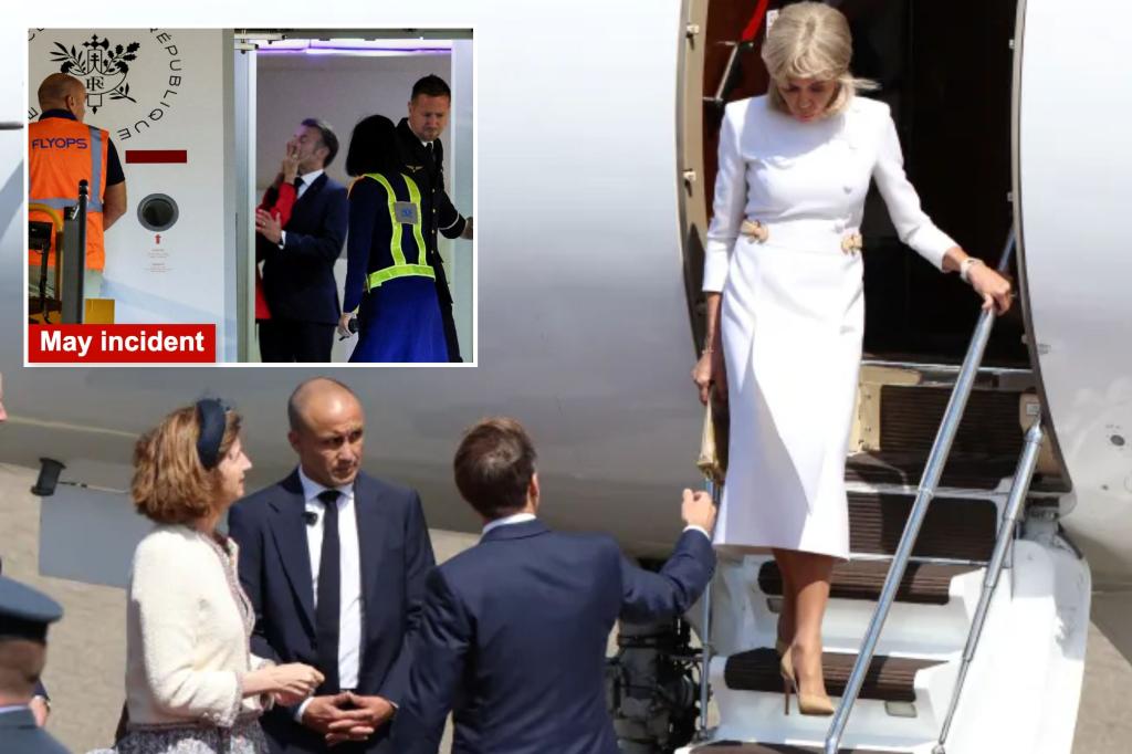 Macron’s wife rejects his help as they get off plane — weeks after she was filmed shoving him in the face