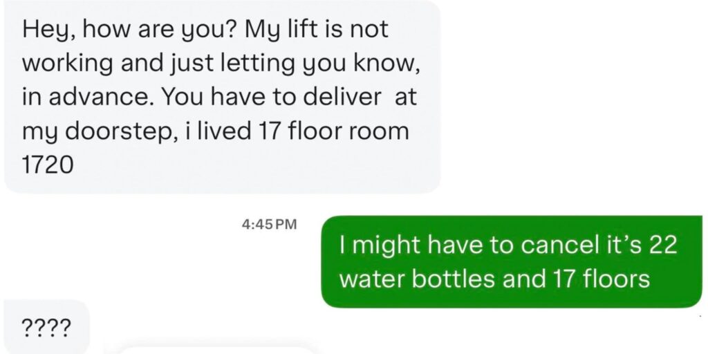 "You have to use the stairs": Instacart shopper floored after customer demands 17th floor delivery