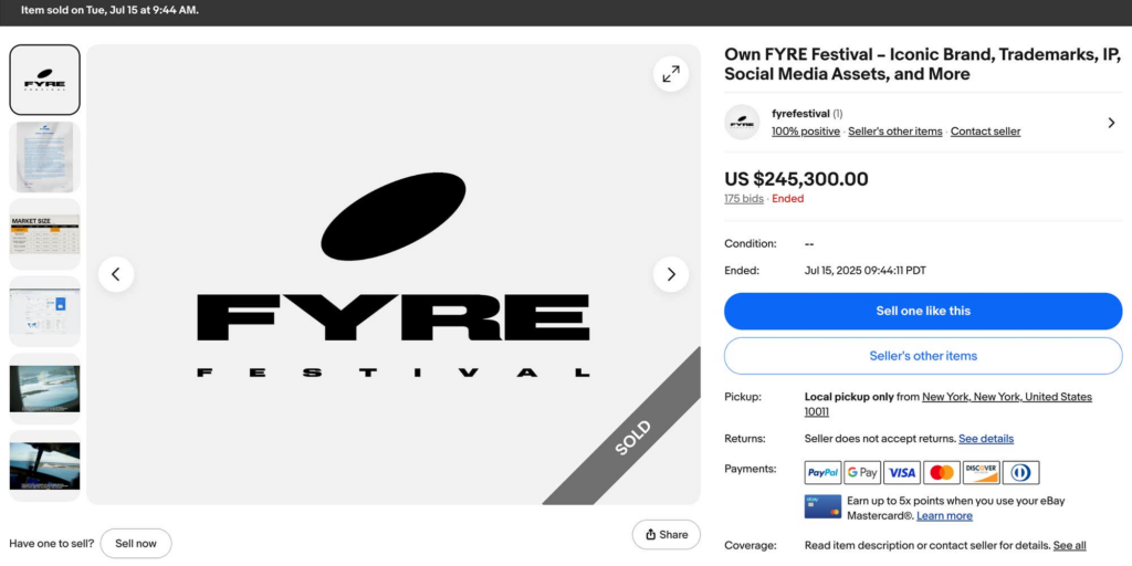 Fyre Festival name auctioned off on eBay for $245K: "Why would anyone wanna buy a brand that is known for being a huge scam?