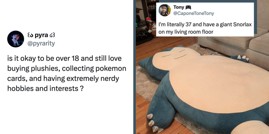 A man asks, "Is it okay to be over 18 and still have extremely nerdy hobbies?" Social media overwhelmingly replies with their own nerdy collections