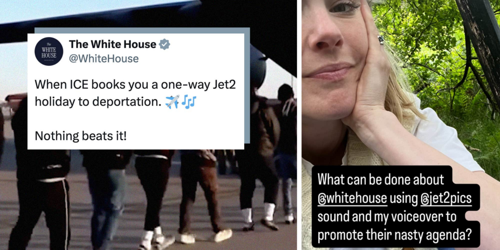 "This is vile": Jet2holidays voice actress pushes back at Trump White House using meme to hype deportations