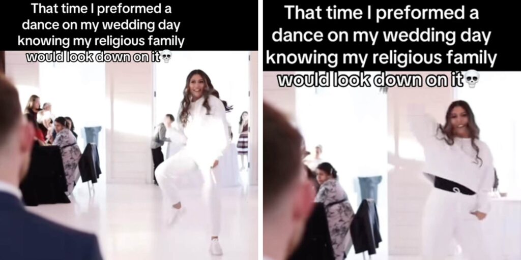 Bride roasted over "cringe" wedding day surprise dance for her husband. She says she has no regrets