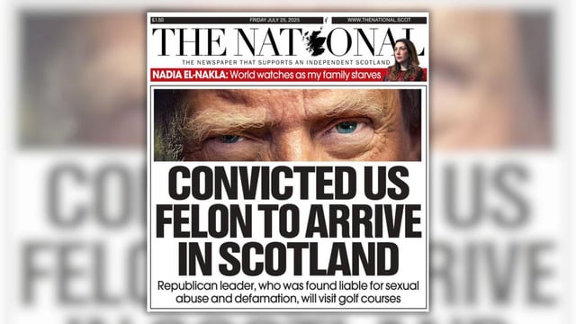 Scottish newspaper headline about Trump visit referred to him as 'convicted US felon'?