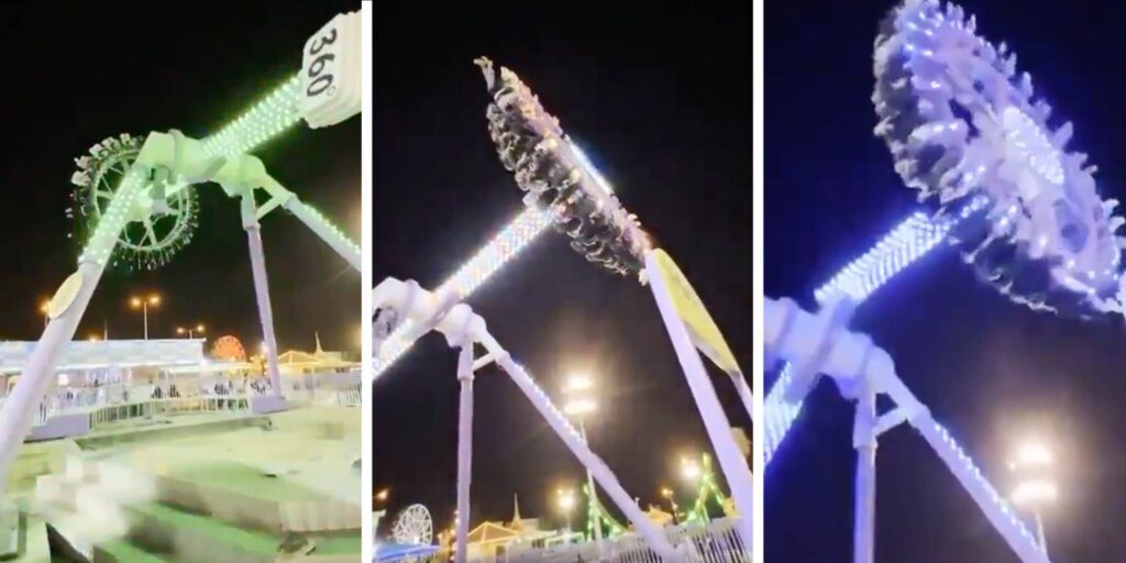 Terrifying moment amusement park ride violently breaks mid-swing in Saudi Arabia, injuring 23