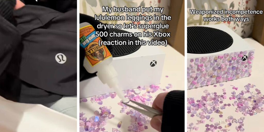 "Weaponized incompetence works both ways": Woman covers her husband’s Xbox in 500 charms after he dried her Lululemon leggings