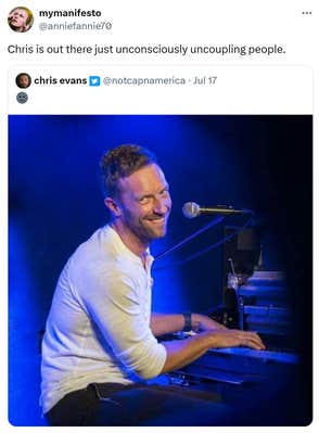 Tweet that reads, "Chris is out there just unconsciously uncoupling people."