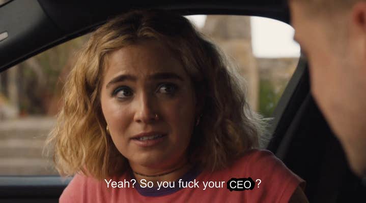 Meme that reads, "Yeah? So you f*ck your CEO?" with a photo of a woman in a car looking disturbed.