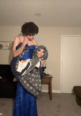 @yascrackedthat wore a prom dress while he comforted his baby in an April 29 video. The twist on the trend has 6.3 million views.