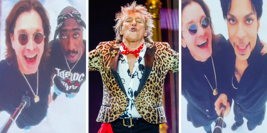 "Most distasteful": Rod Stewart's "Forever Young" concert tribute features Ozzy Osbourne using a selfie stick with other dead celebrities