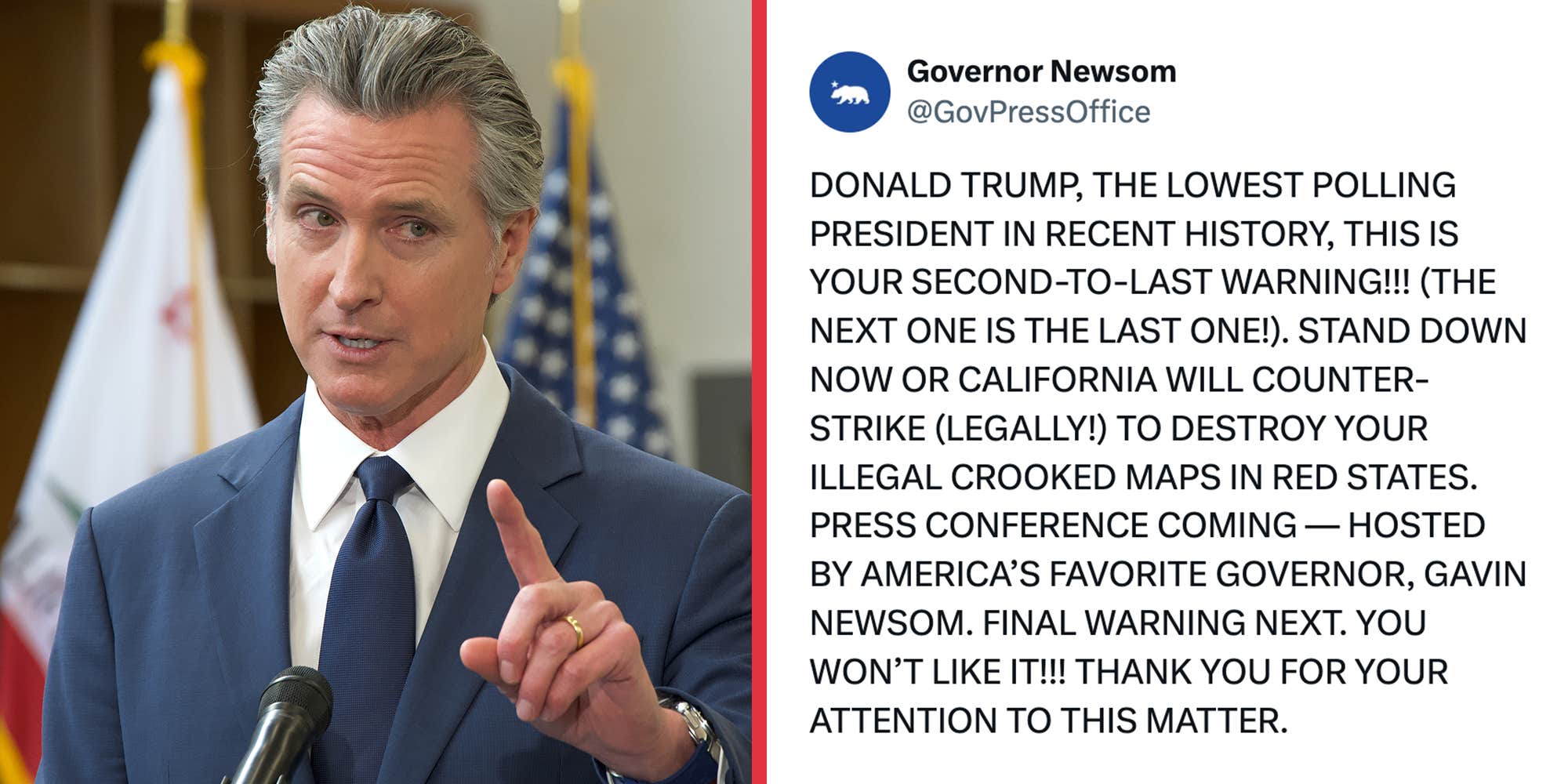 Gavin Newsom trolls Trump by tweeting just like him, and the internet loves it