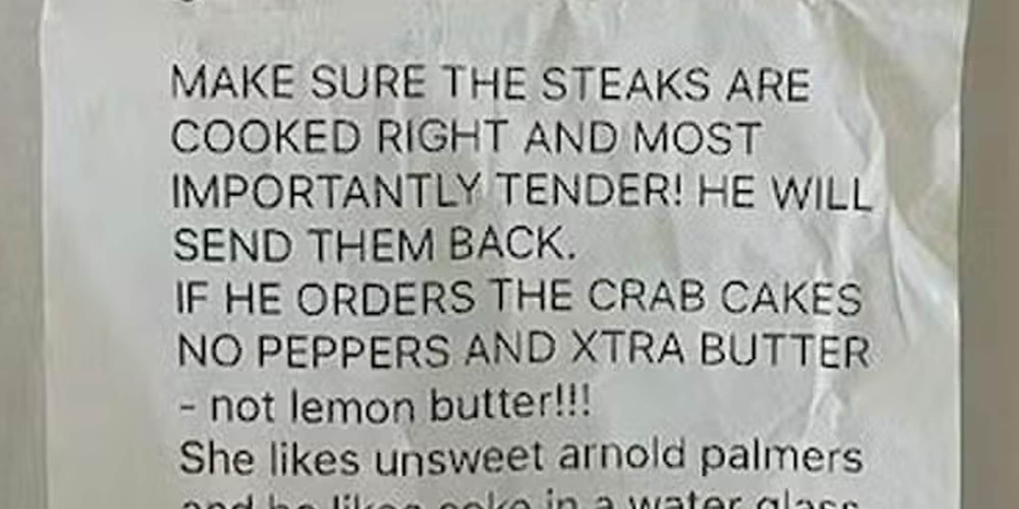 Restaurant's over-the-top "do not mess this up" instructions for a regular leave people shook