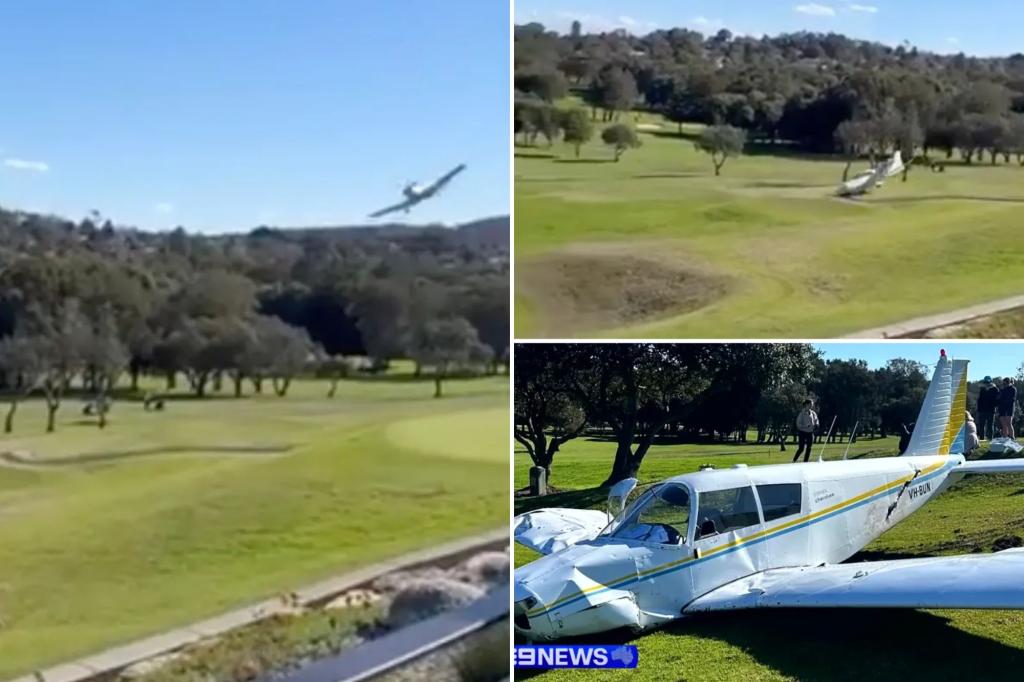 Small plane crash lands onto Sydney golf course in lesson gone wrong, caught on hair-raising video