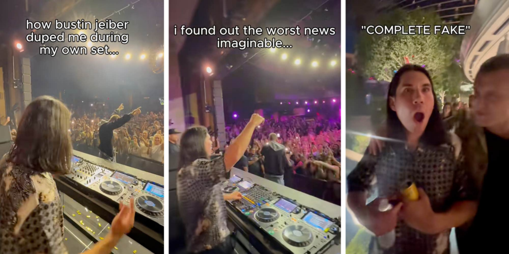 DJ on stage with fake Justin Bieber shares his POV of the experience