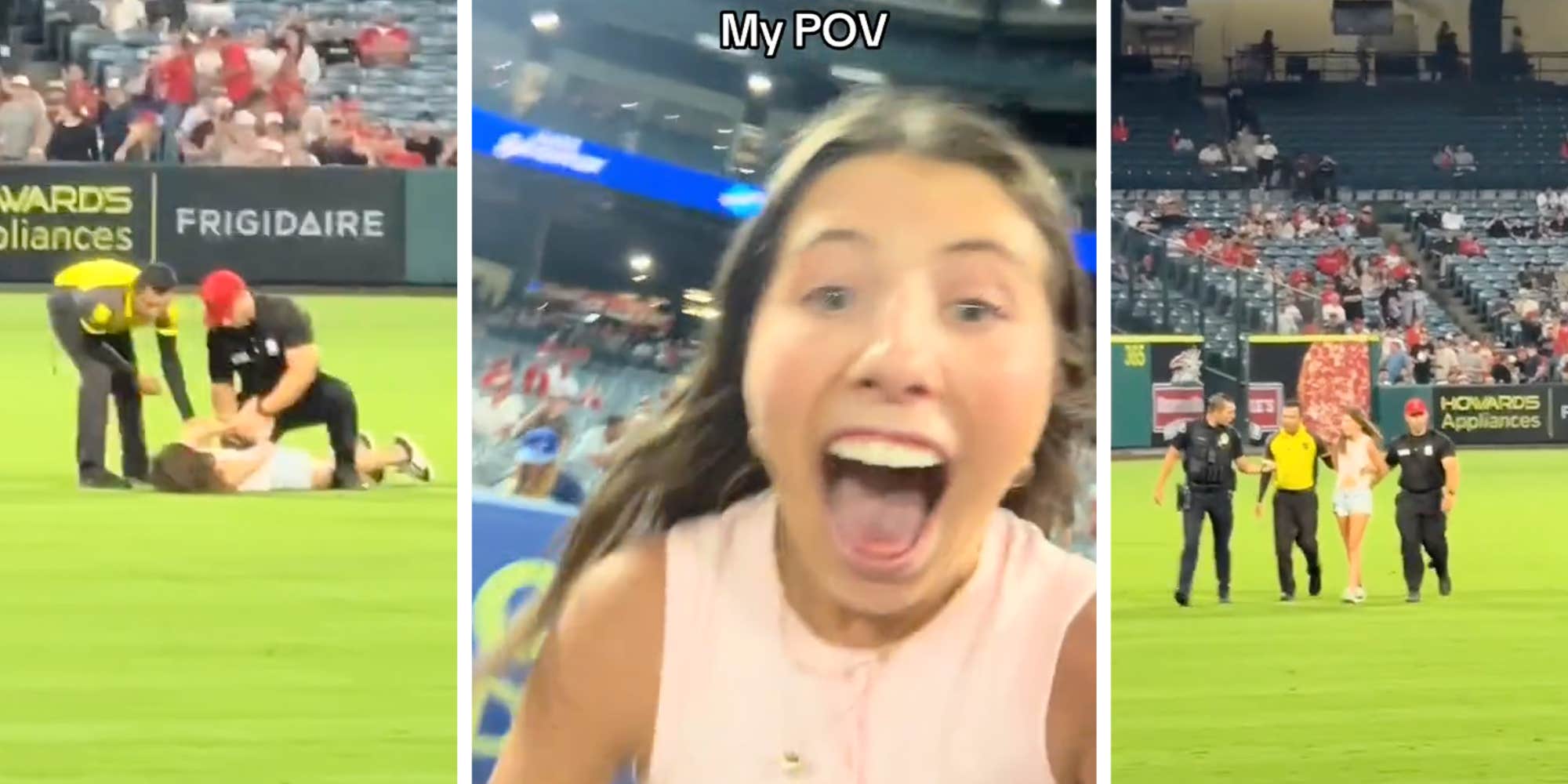 "Intrusive thoughts got the best of me": TikToker Julia Hill jumps fence and runs onto the field at an Angels baseball game, goes straight to jail