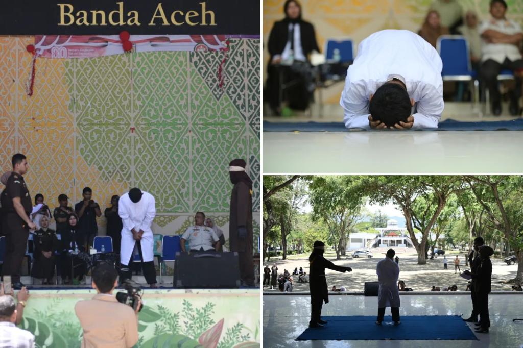 Young men charged with hugging and kissing publicly caned by Indonesian Islamic court