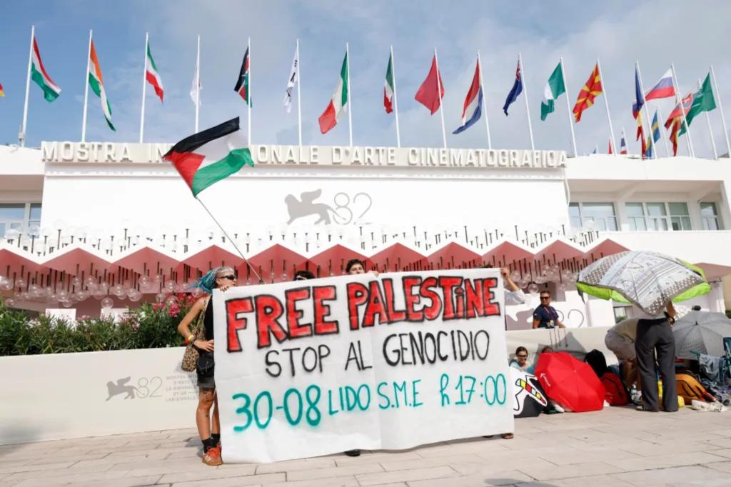 Anti-Israel protesters rally outside Venice Film Festival before opening ceremony