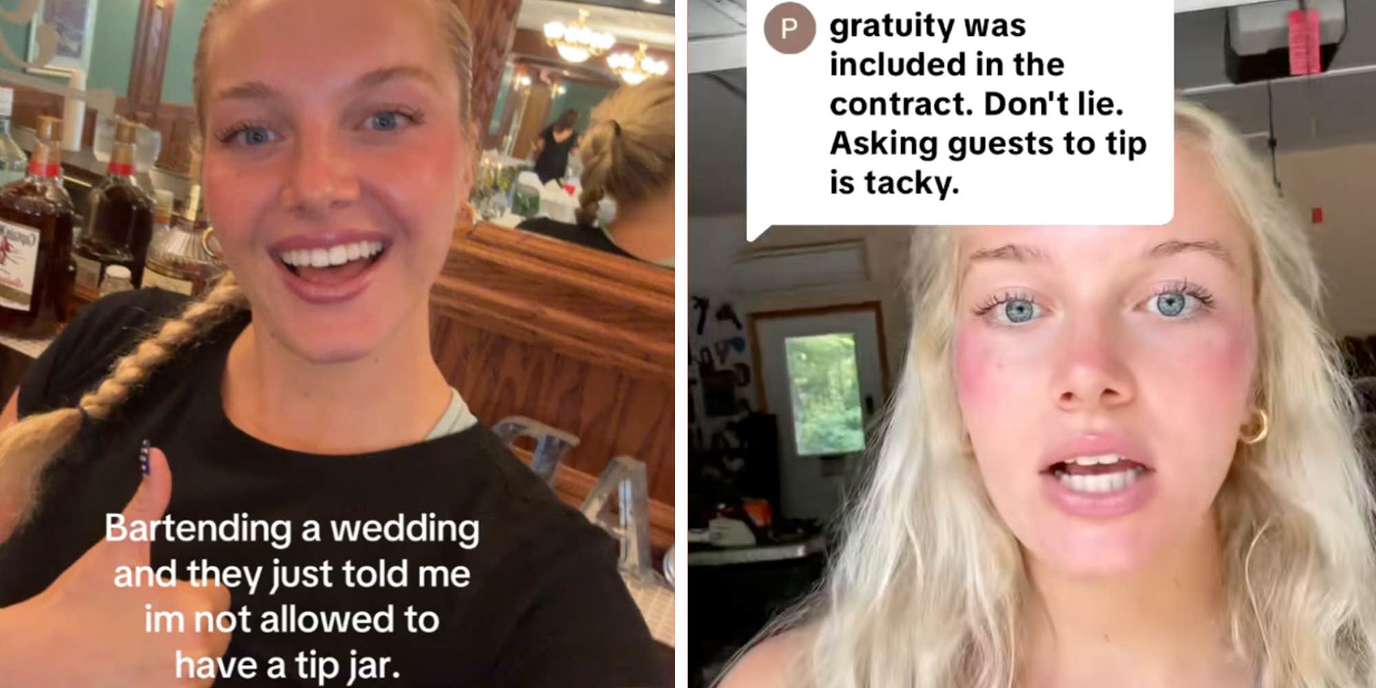 Bartender says she was banned from having a tip jar at a wedding. People said good, "it's tacky"