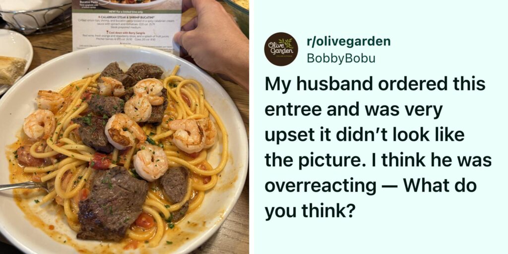 "He's overreacting": Olive Garden customer "very upset" his meal didn't match the photo in the ad