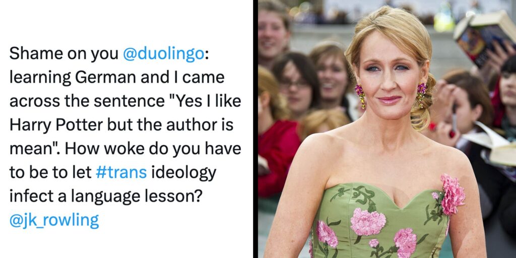 How woke do you have to be?": Duolingo apologizes after user spots lesson calling J.K. Rowling "mean