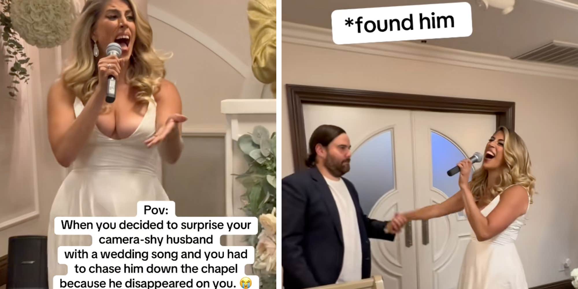 "It's like a car crash, I can't look away": Bride's Elvis serenade gets painfully awkward when groom slips away mid-song in Vegas wedding