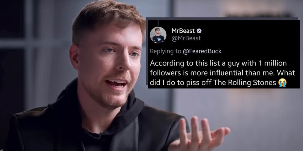 MrBeast mocked for Rolling Stone mix-up while complaining about being ranked too low on a list of influential creators