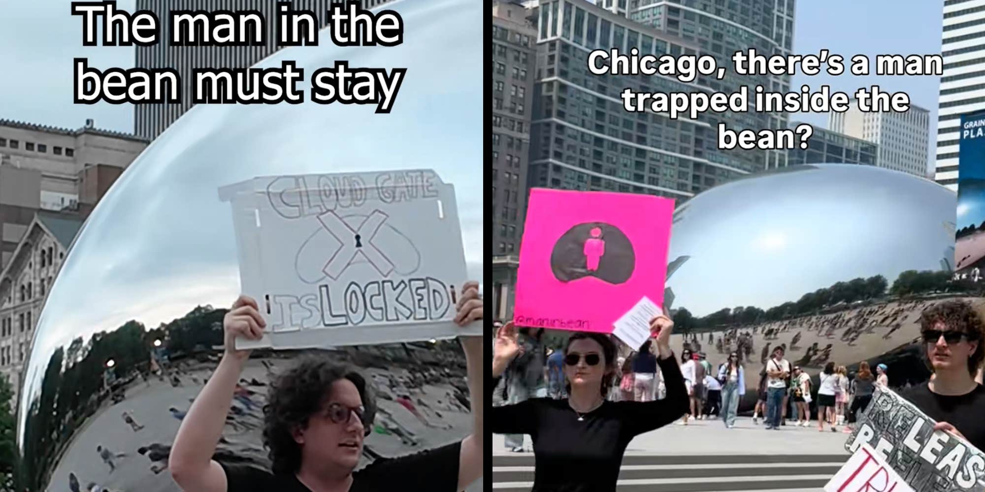 Protestors say there's a man trapped inside Chicago's The Bean sculpture. Why?