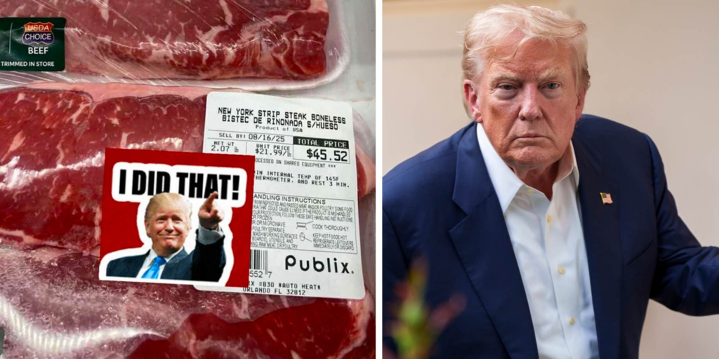 Shopper adds "I did that!" sticker with Trump's face to strip steak in Publix grocery store
