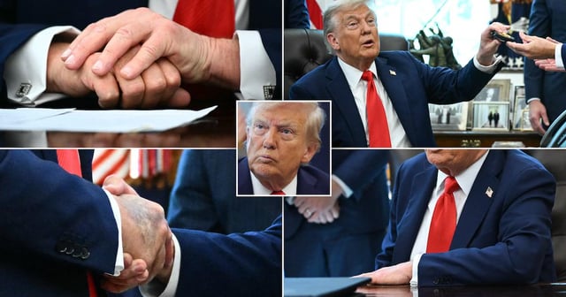 Trump, 79, Clasps Both Hands in Desperate Bid to Cover Up Bruises