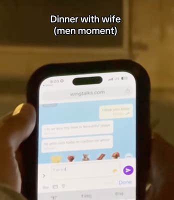 The married man in the clip is seen messaging a woman on the chat platform Wingtalks during dinner with his wife. “I love you my beautiful. I love you with all my heart,” he wrote. 
