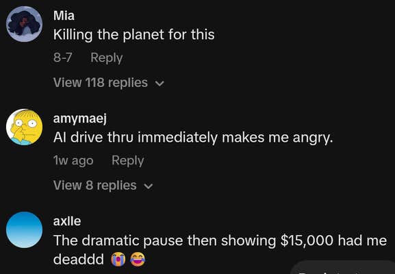 TikTok comments including one reading "Killing the planet for this"