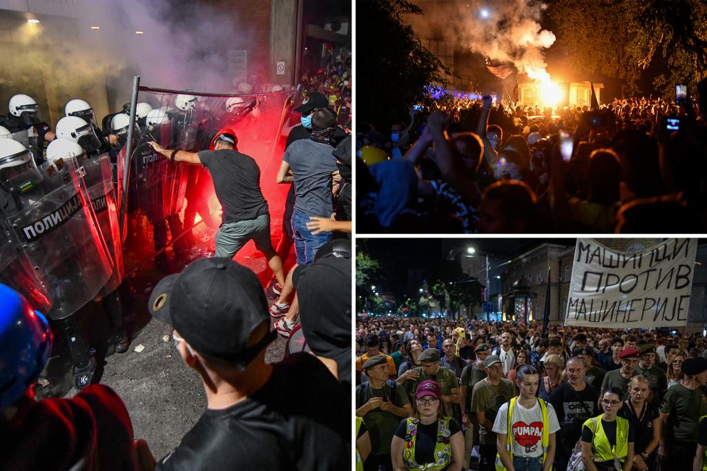 Serbian police unleash teargas, stun grenades on anti-government protesters in chaotic scene