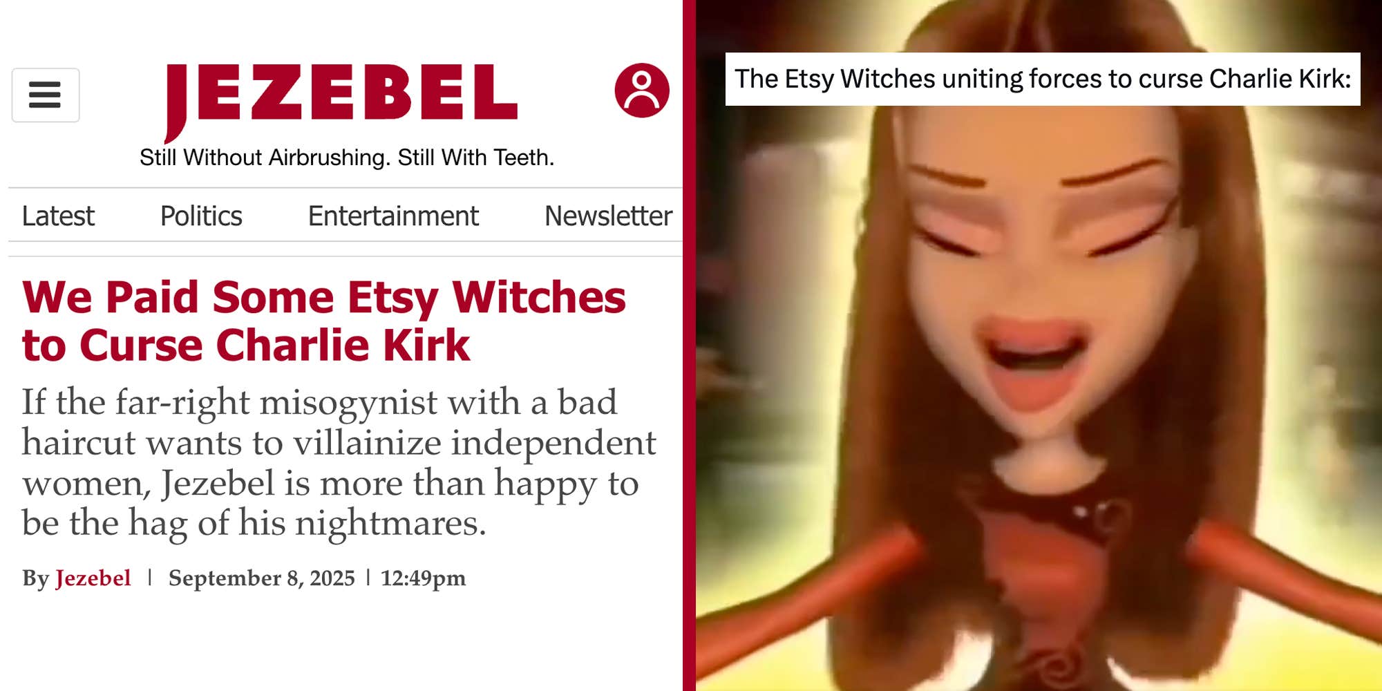"Feminism is back": Jezebel's story about hiring "some Etsy witches" to curse Charlie Kirk two days before his death goes viral