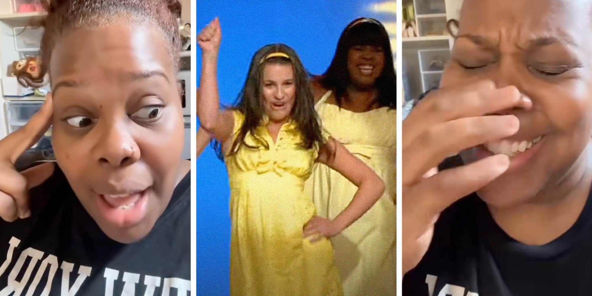 Amber Riley reacts to a Glee fan's extreme lower back tattoo