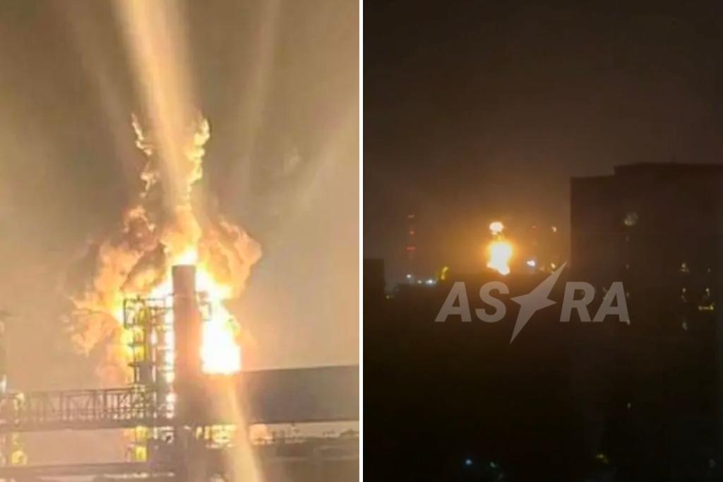 Ukrainian drones strike a Russian top oil refinery, sparking massive fire