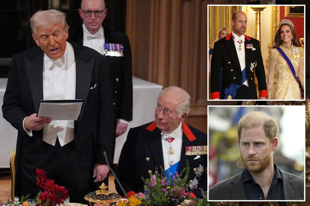 Trump makes dig at Prince Harry after praising William as King Charles’ ‘remarkable son’ in state banquet speech