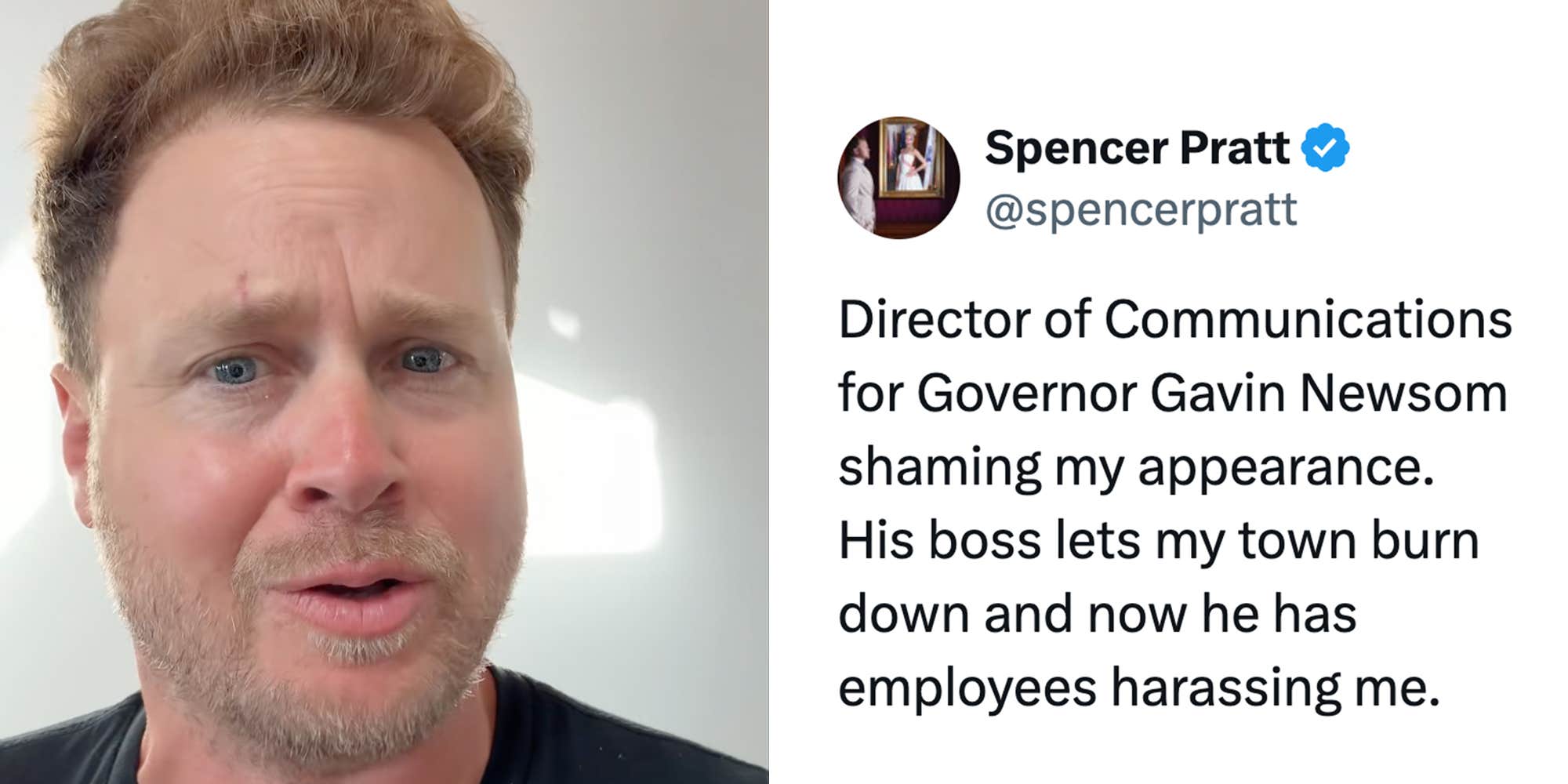 Spencer Pratt says Gavin Newsom's aide "harassed" him after mocking his appearance in a post
