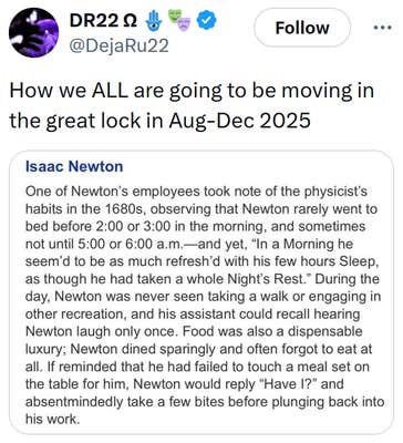 "The Great Lock In" meme with a screenshot of text on Isaac Newton.