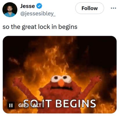"The Great Lock In" meme with the fiery Elmo gif.