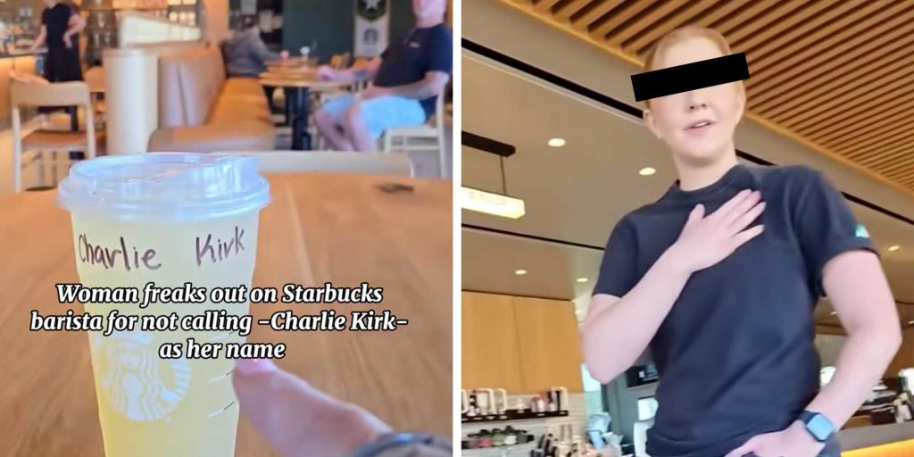 This is so embarrassing": Woman records herself confronting Starbucks worker for not calling out "Charlie Kirk