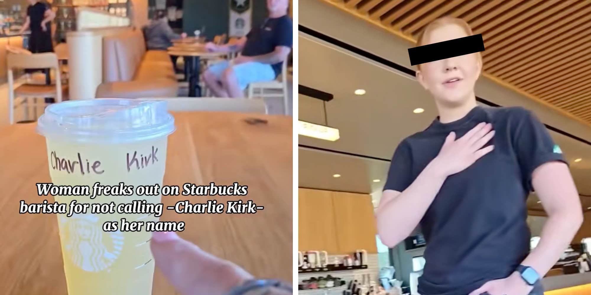 This is so embarrassing": Woman records herself confronting Starbucks worker for not calling out "Charlie Kirk