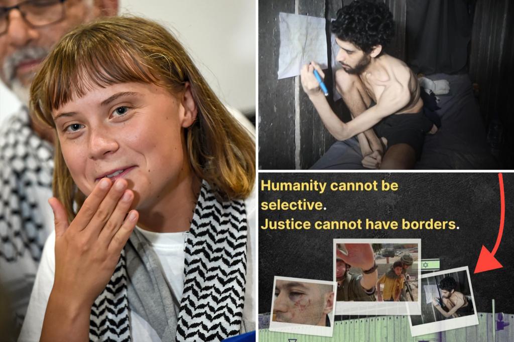 ‘Joke’ Greta Thunberg ripped for using emaciated Israeli hostage in post about Palestinian prisoners ‘suffering’