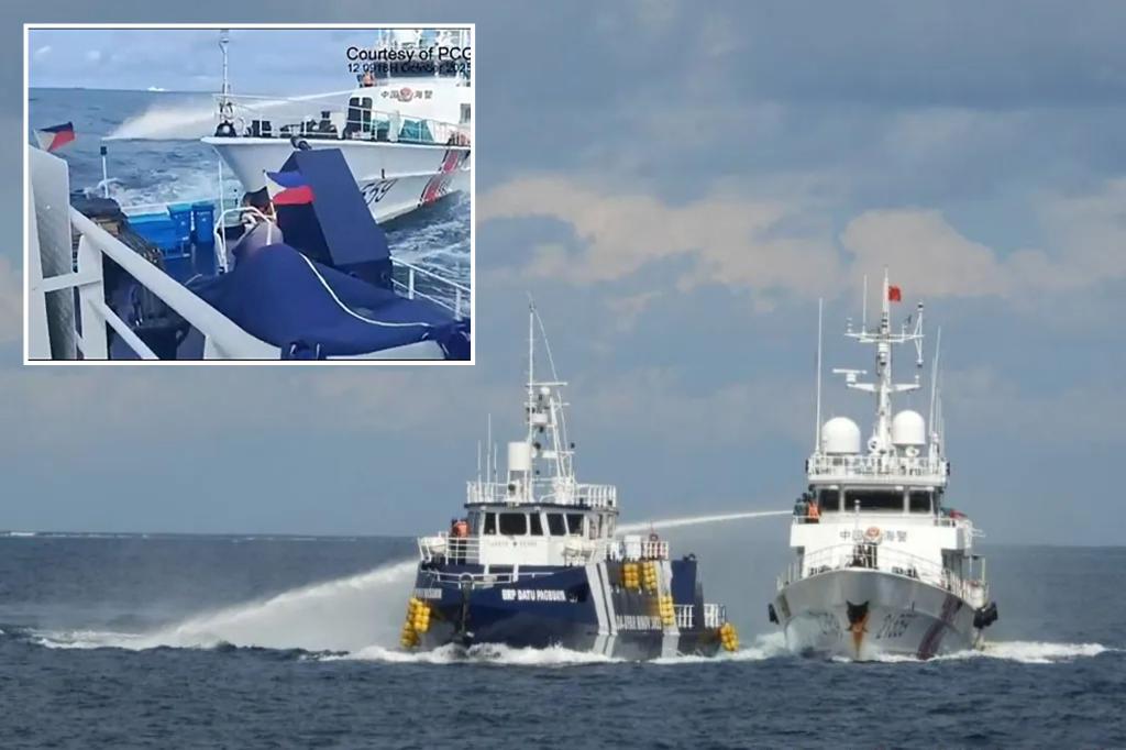 Chinese coast guard fires water cannon, rams Philippine vessel off island in South China Sea