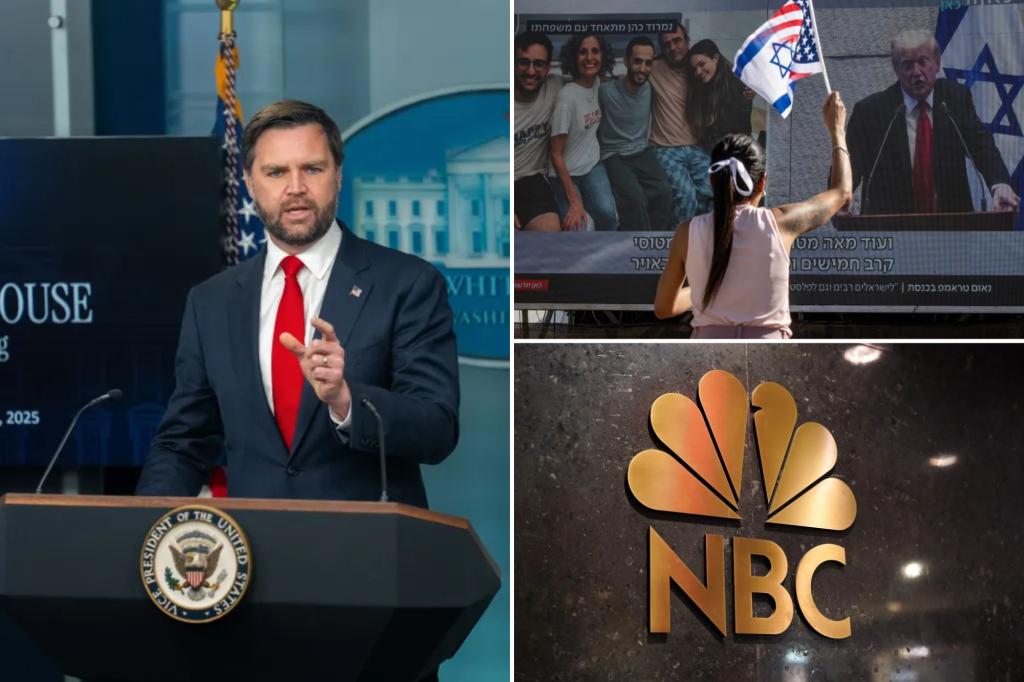 JD Vance accuses NBC of failing to cover Israeli cheering for Trump in securing peace deal
