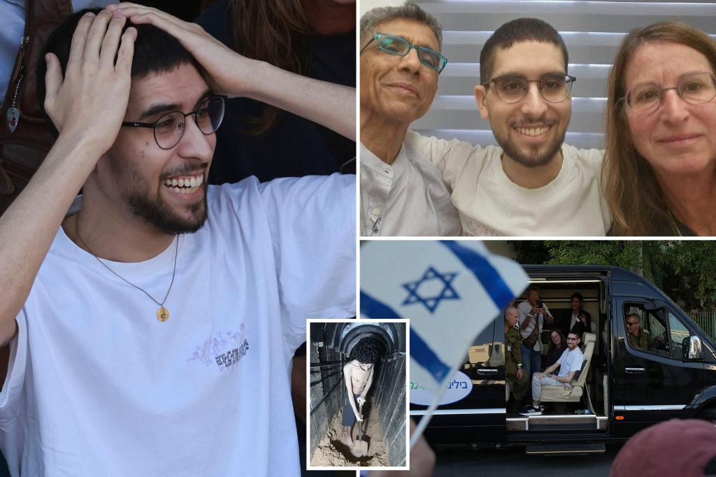 Israeli hostage forced to dig his own grave is all smiles as he’s reunited with parents